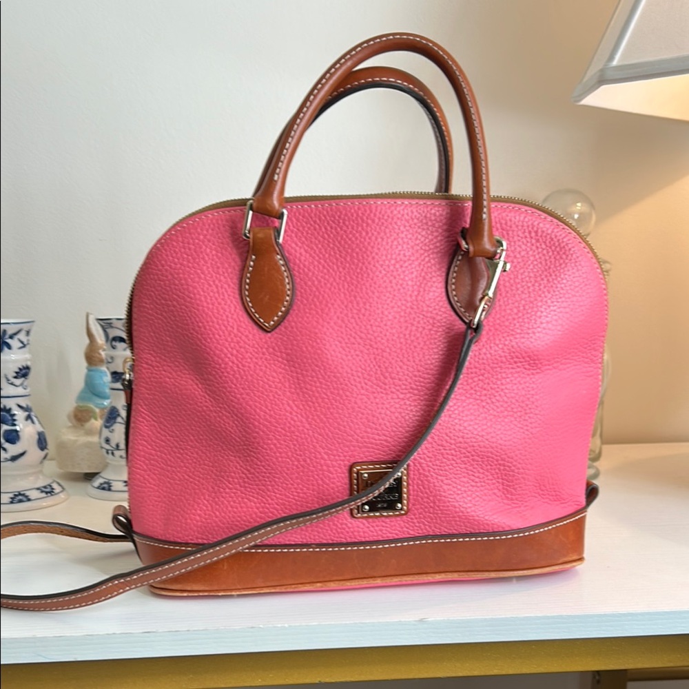 Dooney & Bourke Pink and Tan Satchel with Pebbled Texture